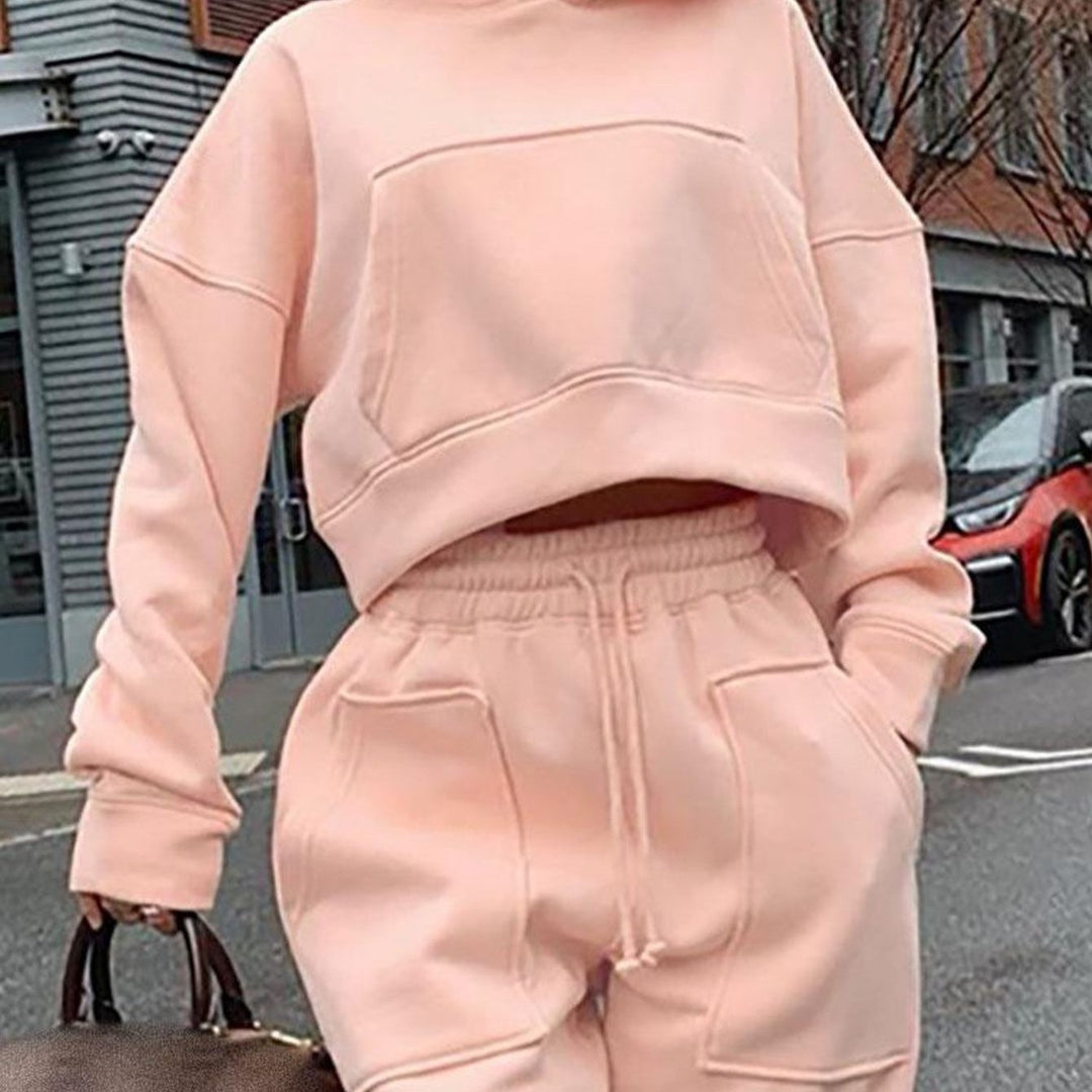 Suit for Women Women Fashion Solid Velvet Sweater Casual Twopiece Suit in Winter Nine Pant Suits