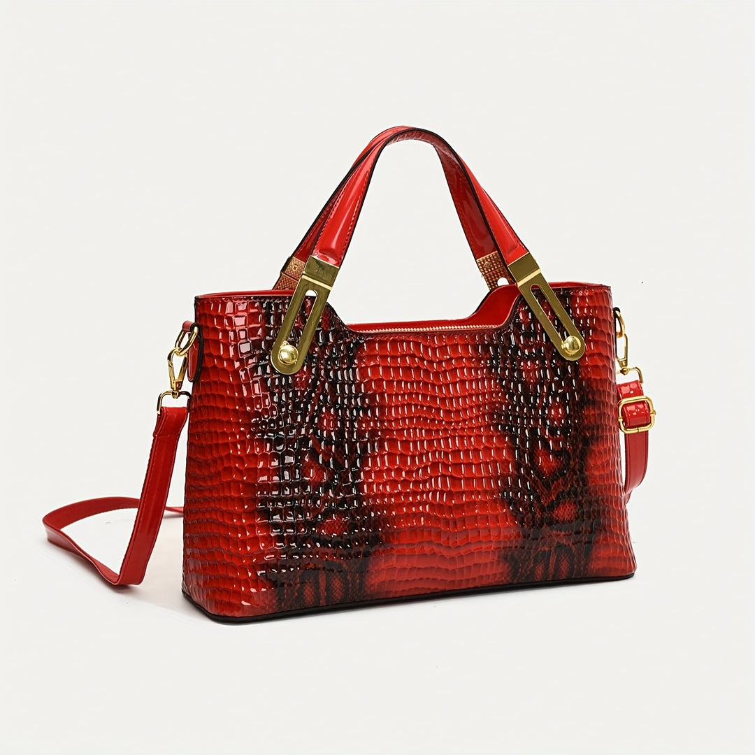 [Glossy Handbag] 2024 New Fashion Glossy Handbag & Handbag - Black & Golden Snake Light Beige Design, Large Capacity with Zipper Closure, Durable Polyester Lining & Golden-Tone Hardware for Wo 's Casual & Formal Events, Handb