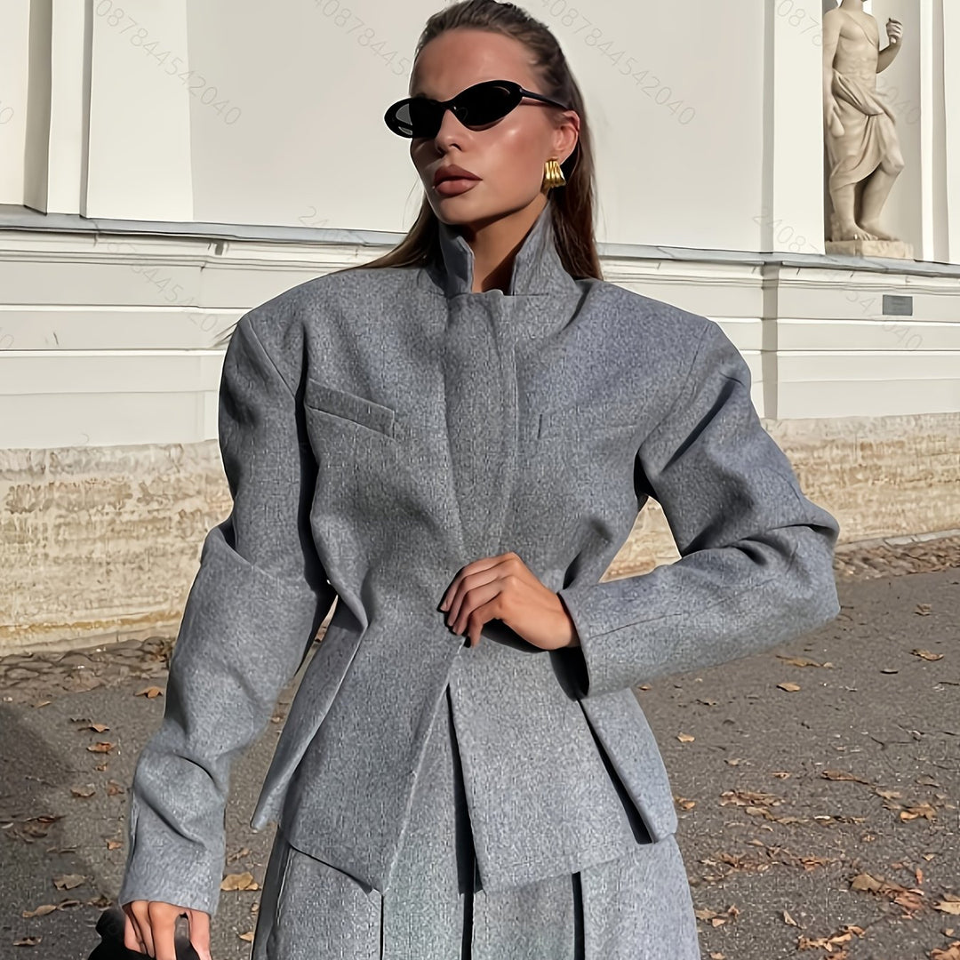 Women's 2pcs Elegant Solid Color Jacket & Midi Suit Set