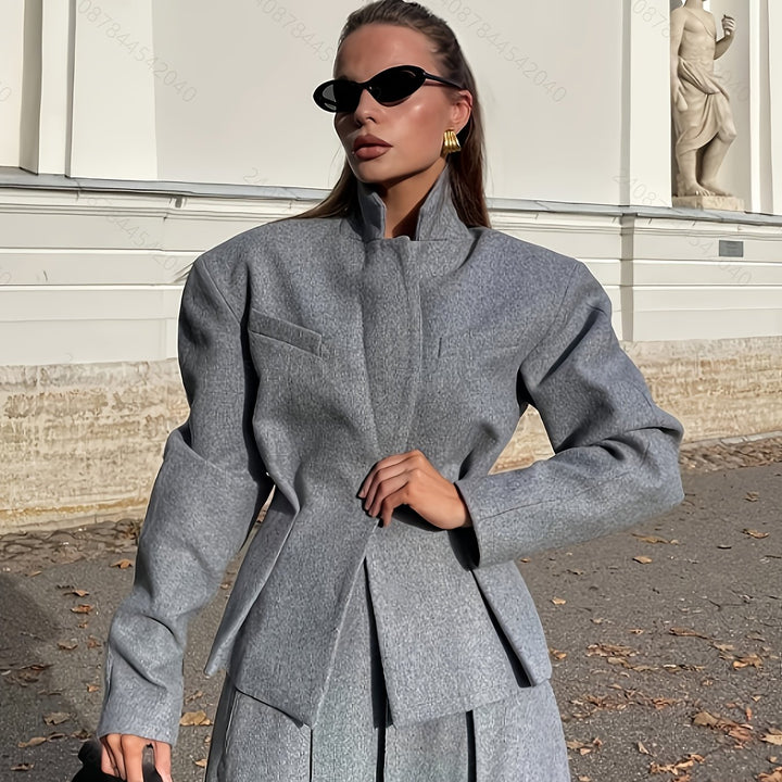 Women's 2pcs Elegant Solid Color Jacket & Midi Suit Set