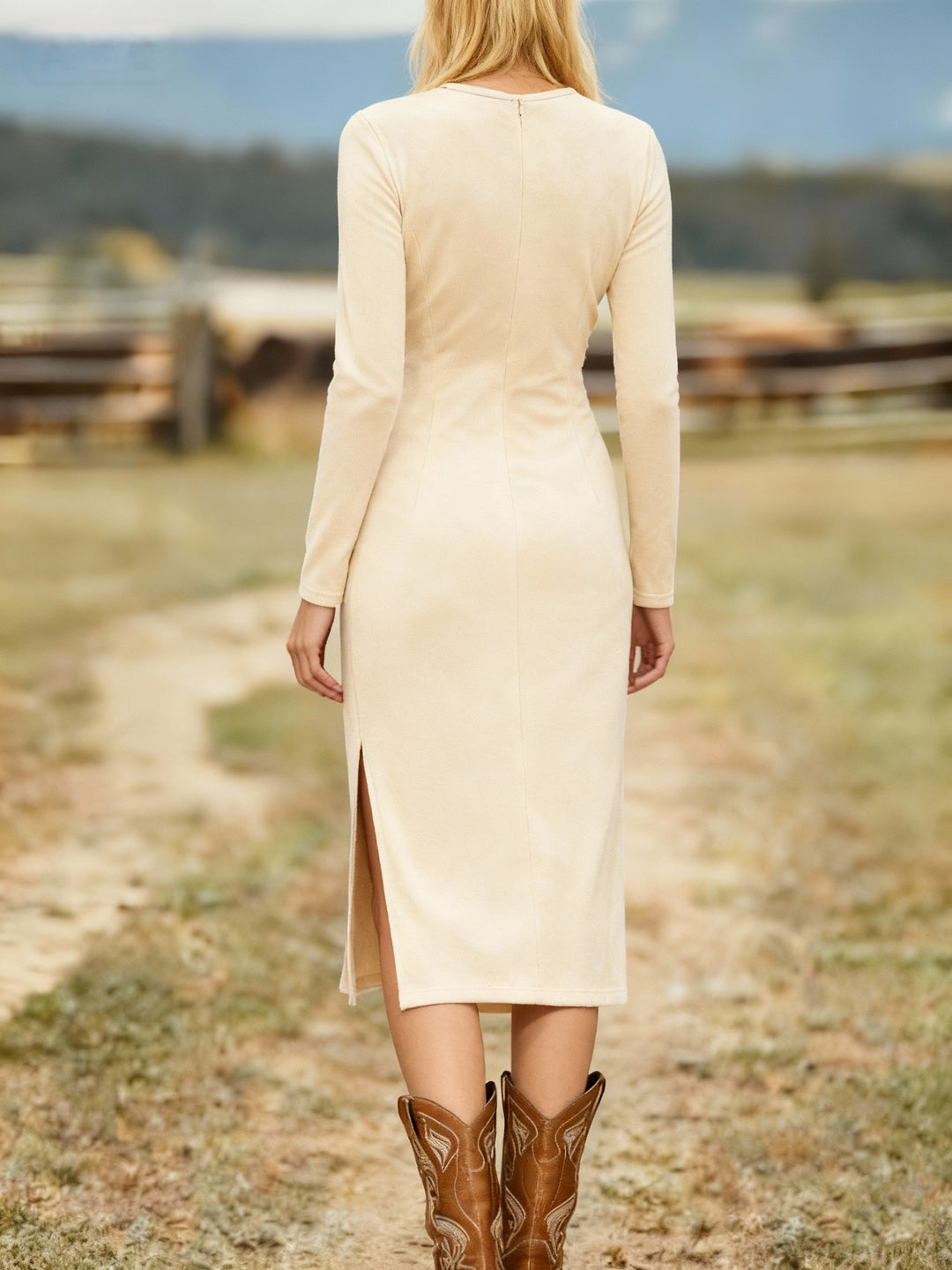 Women's Vintage Western Cowgirl Dress with Fringe Hem & Fringe Sleeves