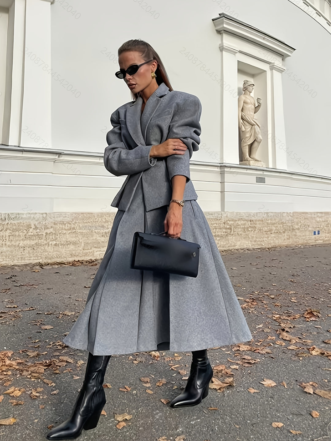 Women's 2pcs Elegant Solid Color Jacket & Midi Suit Set