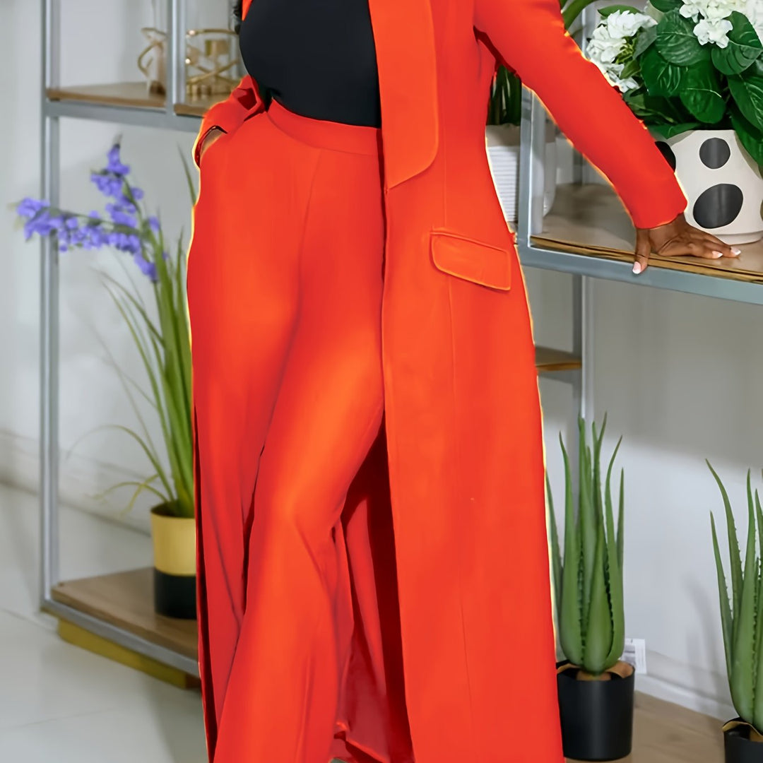 Notched Collar Long Blazer Suit Set for Women