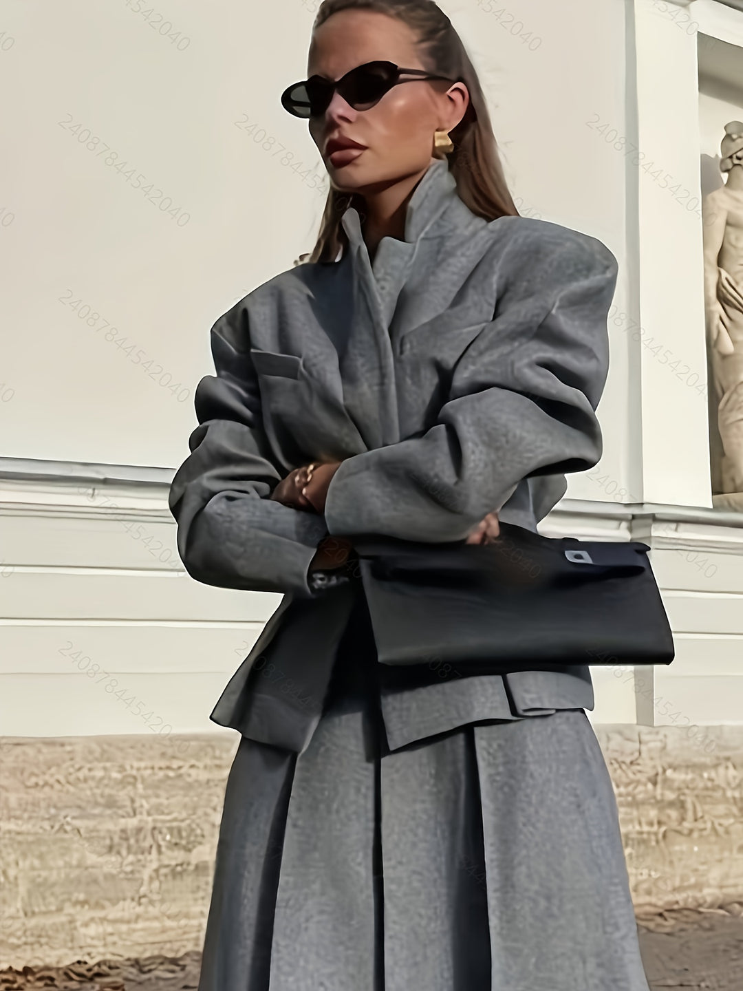 Women's 2pcs Elegant Solid Color Jacket & Midi Suit Set