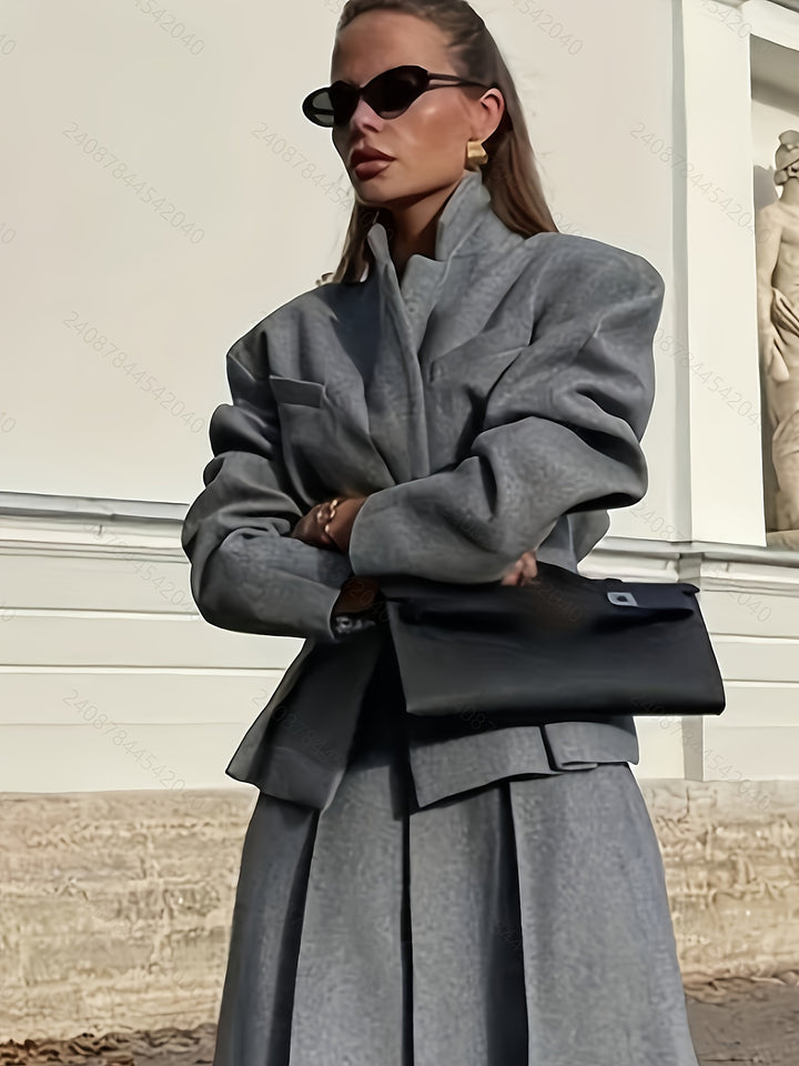 Women's 2pcs Elegant Solid Color Jacket & Midi Suit Set