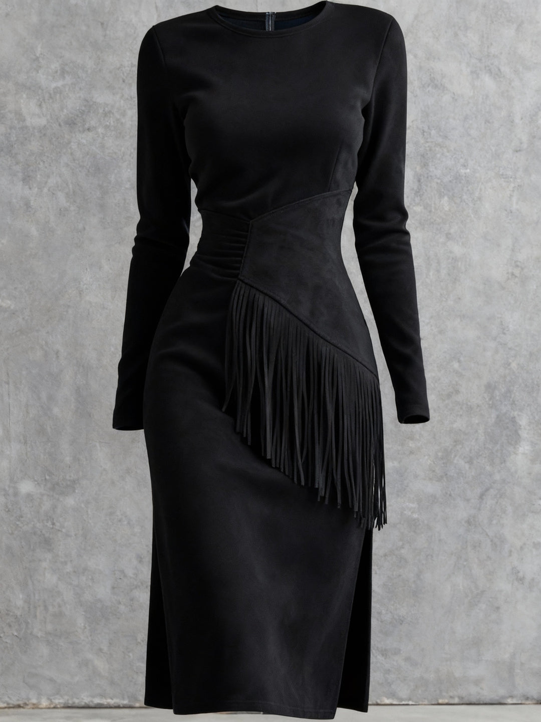 Women's Vintage Western Cowgirl Dress with Fringe Hem & Fringe Sleeves