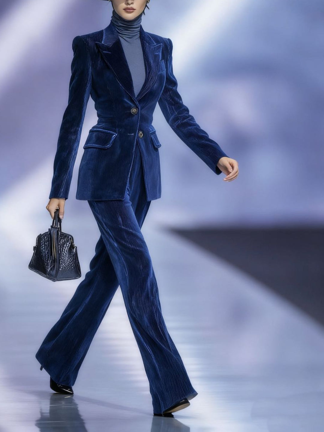 Navy Velvet Suit Set for Women