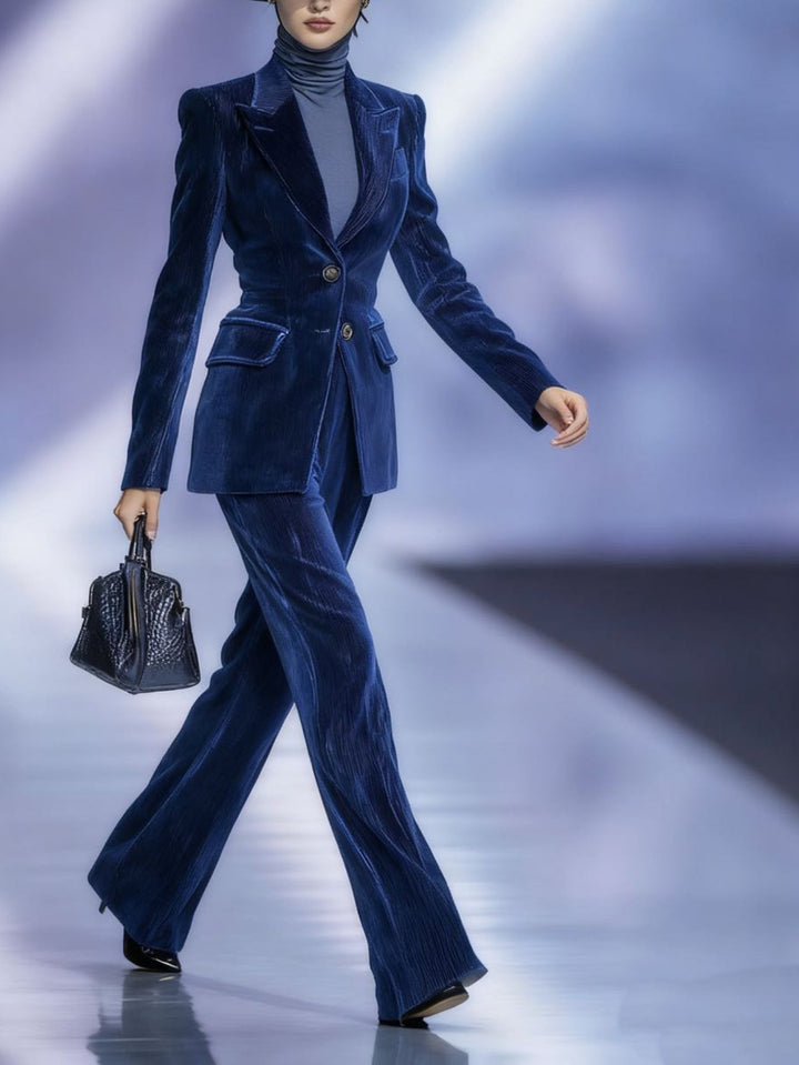 Navy Velvet Suit Set for Women