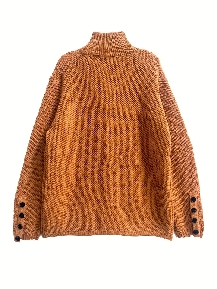 Elegant Women's High Neck Pocket Cardigan Coat, Autumn and Winter Outfit, Casual Streetwear for Daily Commute