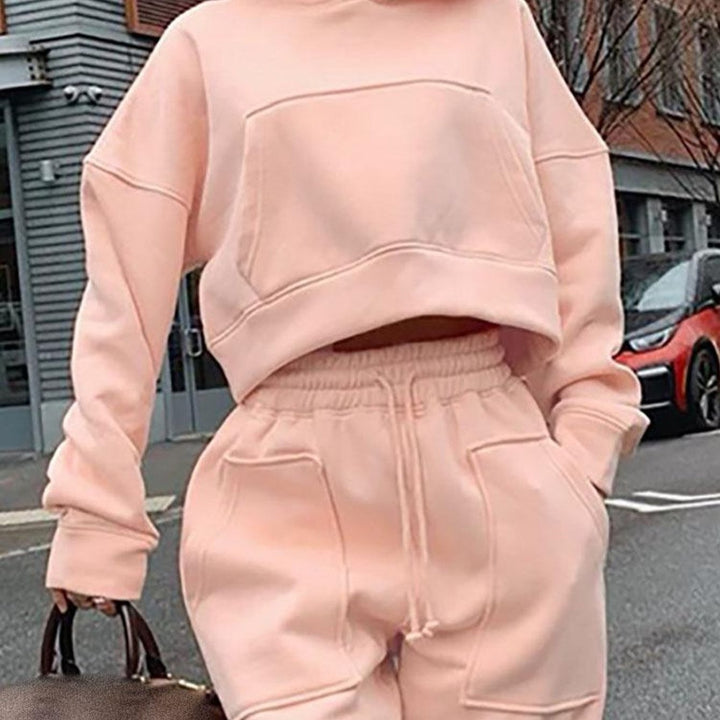 Suit for Women Women Fashion Solid Velvet Sweater Casual Twopiece Suit in Winter Nine Pant Suits