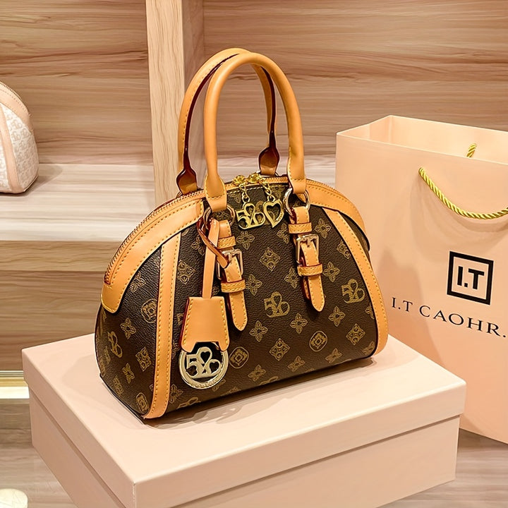 Luxury Designer Women's Coffee Brown Animal Print PVC Shoulder Bag