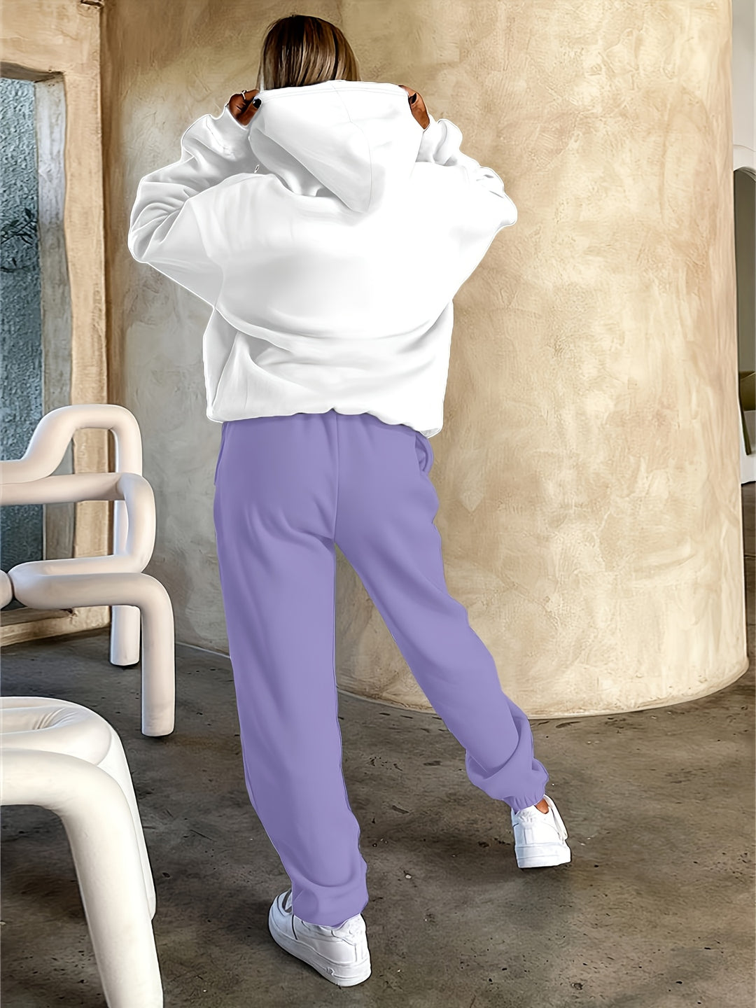 Women'S 2pcs Outfits CREATE Print Hoodie And Sweatpants Set, Fall Winter Oversized Fleece-Lined Casual With Pockets